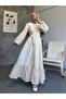 WOMEN'S PETER PAN COLLAR BELTED LINED BRODERIE ANGLAISE LONG MODEST DRESS
