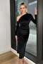 Black Layla One Shoulder Velvet Dress - 2