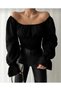 WOMEN'S BOAT NECK GIRL DETAIL BALLOON SLEEVE CREPE BLUZ - 3