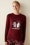 Popcorn Party Printed Thermal Claret Red Pajama Set - 2