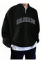 3 Thread Colorado Half-Zip Sweatshirt - Black Printed Oversize Stand Collar
