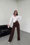 Women's Brown High Waist Pleated Buttoned Lycra Stretch Fabric Oversize Comfortable Fit Palazzo Trousers - 5