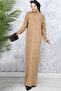 11026 Collar Zippered Ribbed Long Knitwear Dress Mink - 5