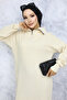 11028-09 Zippered Collar Ribbed Knitwear Dress Stone Color - 2