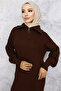 11028-09 Corded Knitwear Dress with Zippered Collar Brown - 2