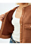 Faux Suede Jacket Round Neck Flap Pocket Detailed Snap Button - 5