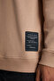 Bılboan Men's Organic Cotton Fleece Inside Zipper Stand Collar Back Printed Beige Sweatshirt - 5