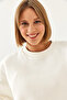 Women's White Three Thread Ribbed Oversize Sweatshirt 60061002 - 2