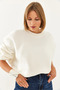Women's White Three Thread Ribbed Oversize Sweatshirt 60061002 - 6