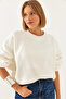 Women's White Three Thread Ribbed Oversize Sweatshirt 60061002