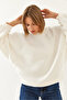 Women's White Three Thread Ribbed Oversize Sweatshirt 60061002 - 4