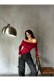 Women's Claret Red Madonna Collar Lycra Viscose Long Sleeve Blouse 28218 - 6