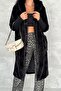 Women's Black Snap Buttoned Ankles Knitwear Detailed Hooded Premium Long Fur - 5