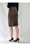 Brown Color Leather Pencil Skirt with Seam Front - 4