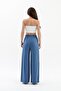 Shiny Linen Pocketed Elastic Waist Trousers - Indigo - 5