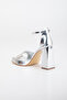 Women's Thick Heeled Square Platform Platinum Shiny Evening Dress Shoes - 5