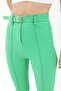 Belted Flare Leg Atlas Fabric Trousers with Side Slits - Green - 7