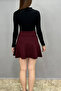 Women's Winter Black Burgundy Houndstooth Print Flared Skirt - 4