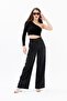 High Waist Striped Palazzo Pants - Black - 6