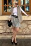 Gray Pleated Women's Skirt with Two Belts Mg2246 - 5