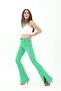 Belted Flare Leg Atlas Fabric Trousers with Side Slits - Green