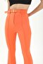 Belted Flared Leg Atlas Fabric Trousers with Side Slits - Orange - 7