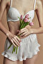 Light Lilac Satin Shorts Sleepwear Bottom - Bridal Collection with Ruffle Detail - 2