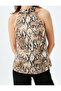 Sleeveless Snakeskin Printed Back Detail Halter Neck Blouse - 5