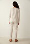 Beige Be Happy Slogan T-Shirt Pajama Top - 5