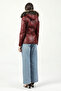 Mistral Women's Hooded Genuine Leather Coat, Ecru-Burgundy - 5