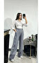 Women's Gray Linen Buttoned High Waist Palazzo Pants - 3