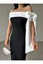 Brıanna Black-White Double Color Midi Dress - 3