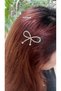 Bow Model with Row of Zircon Stone Detail and Pearl Decoration, Gold Colored Metal Side Buckle (7cm)
