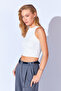 Super Slim Fit Ecru Halter Neck Sleeveless Ribbed Top |   Mkn179371-01 - 2