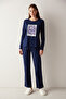 Base Love Trousers Navy Blue Pajama Set - 2