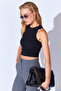 Super Slim Fit Black Halter Neck Sleeveless Ribbed Top |   Mkn179371-01 - 2