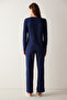 Base Love Trousers Navy Blue Pajama Set - 5