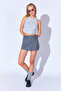 Gray Melange Poly Viscose Double Belted Luxury Quality Woven Short Skirt Ek100299157