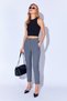 Gray Melange Poly Viscose Soft Textured Lycra High Waist Pencil Stretch Tight Leg Women's Trousers 69246 - 3