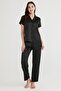 Black Minimal Dark Satin Pajama Set
