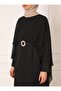 Chiffon Cape Belted Hijab Evening Dress - Black - Refka - 4