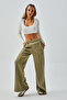 Mold Green Wide Cut Elastic Waist Ribbed Sweatpants 26237