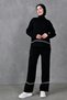 Stripe Detailed Stand Collar Sweater and High Waist Pants Oversize Bottom Top Knitwear Black Hijab Suit 3040 - 5