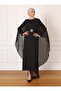 Chiffon Cape Belted Hijab Evening Dress - Black - Refka