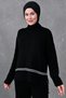 Stripe Detailed Stand Collar Sweater and High Waist Pants Oversize Bottom Top Knitwear Black Hijab Suit 3040 - 2