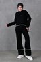Stripe Detailed Stand Collar Sweater and High Waist Pants Oversize Bottom Top Knitwear Black Hijab Suit 3040 - 8