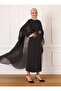 Chiffon Cape Belted Hijab Evening Dress - Black - Refka - 2