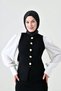 Hijab Suit Buttoned Sleeveless Cardigan High Waist Midi Skirt Bottom Top Black Knitwear Hijab Suit 5155 - 2