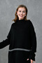 Stretchy Knitwear Stripe Detail Oversize Sweater and High Waist Wide Leg Trousers Black Knitwear Suit 3040 - 5