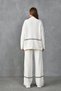 Flexible Knitwear Stripe Detail Oversize Sweater and High Waist Wide Leg Trousers Cream Knitwear Suit 3040 - 3